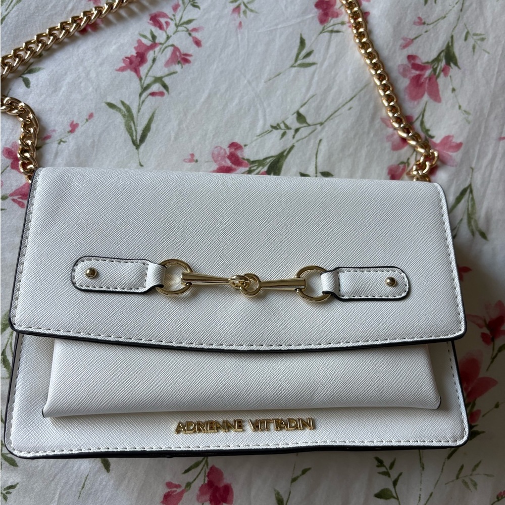 Adrienne Vittadini Elegant White Crossbody with Gold Accents
